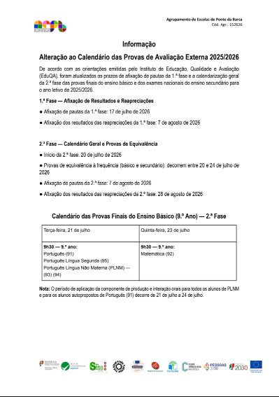 2607 alteracao calendario provas